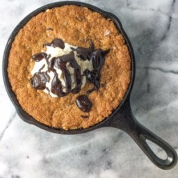 Salted Peanut Butter + Chocolate Lava Cookie Skillet
