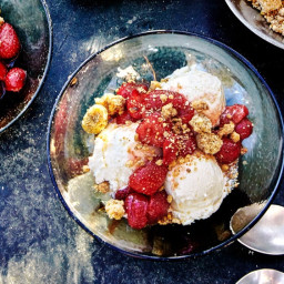 Salted Pistachio Crumbles With Berries and Ice Cream