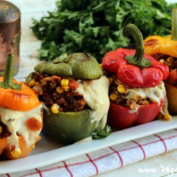 Santa Fe Roasted Stuffed Peppers With Spicy Cashew Mozzarella [Vegan]