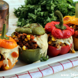 Santa Fe Roasted Stuffed Peppers With Spicy Cashew Mozzarella [Vegan]