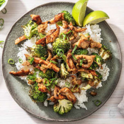 Satay Chicken Stir-Fry with Peanut Sauce and Broccoli over Rice