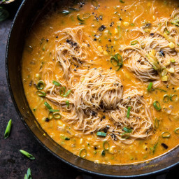 Saucy Coconut Curry with Rice Noodles and Garden Vegetables