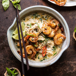 Saucy Garlic Butter Shrimp with Coconut Milk and Rice Noodles