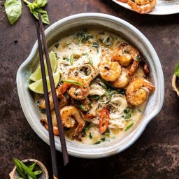 Saucy Garlic Butter Shrimp with Coconut Milk and Rice Noodles