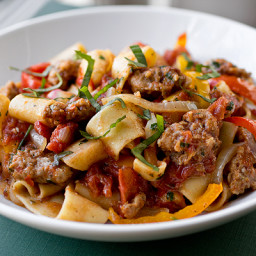 Saucy Italian Drunken Noodles with Spicy Italian Sausage, Tomatoes and Cara