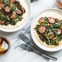 Sausage and Greens with Cheese Grits