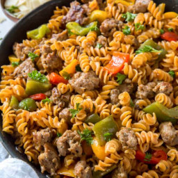 Sausage and Peppers with Red Lentil Fusilli