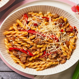 Sausage and Roasted Red Pepper Pasta with Creamy Parmesan-Garlic Tomato Sau