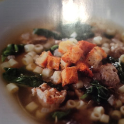 Sausage and Spinach Soup with Rosemary Croutons