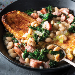 Sausage and White Beans with Cornbread Toast