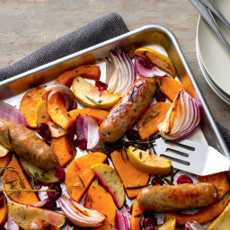 Sausage, Apple, and Squash Sheet-Pan Supper with Fragrant Herb Oil