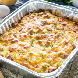Sausage Breakfast Casserole with hash browns, eggs, sausage!