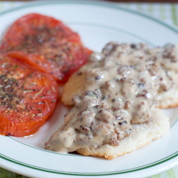 Sausage Gravy and Biscuits with Tomatoes