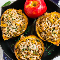 Sausage Stuffed Acorn Squash with Apples and Mushrooms