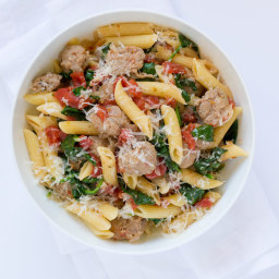 Sausage, Tomato and Spinach Pasta with Parmesan