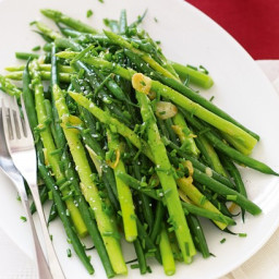 Sauteed beans and asparagus with garlic and chive butter