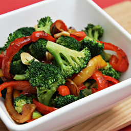 Sautéed broccoli with yellow and red bell peppers