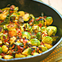 Sauteed Brussels Sprouts with Bacon and Pine Nuts