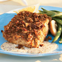 Sauteed Halibut with Pecan Shallot Topping
