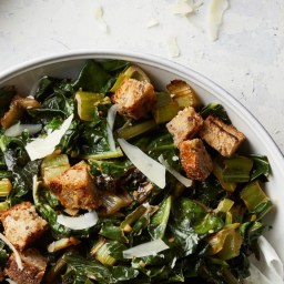 Sauteed Swiss Chard with Croutons, Lemon and Anchovy
