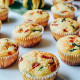 Savory Maple Corn Muffins with Butternut Squash, Bacon, and Cheese