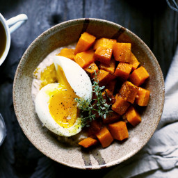Savory Oatmeal with Roasted Squash, Soft-Boiled Eggs, and Herb Oil