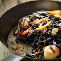 Scallop and preserved lemon squid-ink linguini