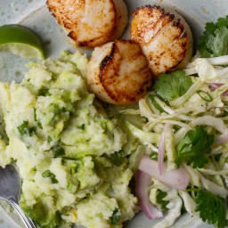 Scallops with Avocado Mashed Potatoes