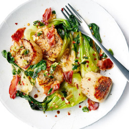 Scallops with Baby Bok Choy and Prosciutto