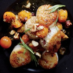 Scallops with Hazelnuts and Warm Sun Gold Tomatoes