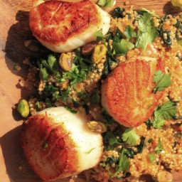 Scallops With Spicy Quinoa, Kale, and Pistachios