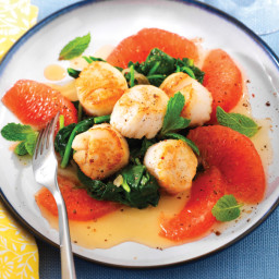 Scallops with Wilted Spinach, Grapefruit and Mint