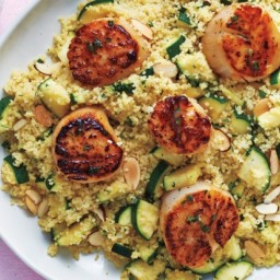 Scallops With Zucchini Couscous and Tarragon Butter Sauce