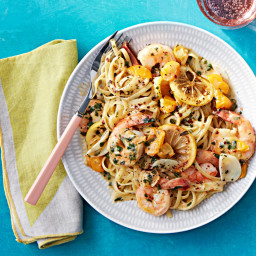 Scampi with Yellow Tomatoes & Linguine