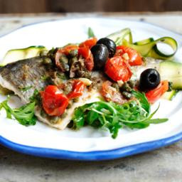 Sea bream with a courgette salad with fresh mint and rocket