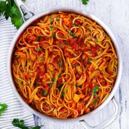 Seafood Linguine fra Diavolo (spicy red sauce)