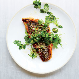 Seared Black Bass with Scallion-Chile Relish