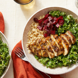 Seared Chicken & Brown Rice Bowl with Kale, Beets, & Goat Cheese