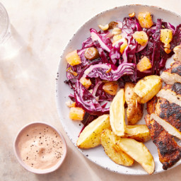Seared Chicken & Chipotle Yogurt with Spicy Orange Slaw & Roasted P