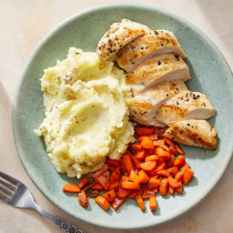 Seared Chicken & Glazed Carrots with Goat Cheese Mashed Potatoes