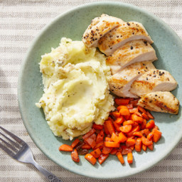 Seared Chicken & Goat Cheese Mashed Potatoes with Fig Butter-Glazed Car