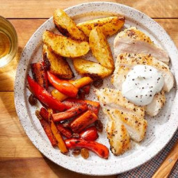 Seared Chicken & Goat Cheese Sauce with Roasted Potatoes & Carrot-P
