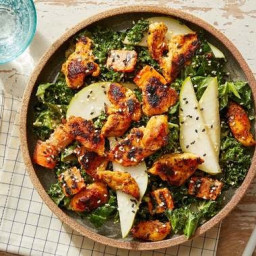 Seared Chicken & Kale Salad with Pear & Sesame-Dijon Dressing