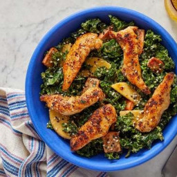 Seared Chicken & Kale Salad with Persimmon & Sesame-Dijon Dressing