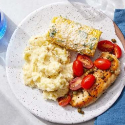 Seared Chicken & Marinated Tomatoes with Fontina Mashed Potatoes & 