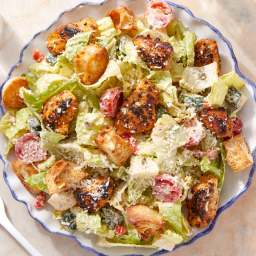 Seared Chicken & Romaine Salad with Croutons & Creamy Caper Dressin