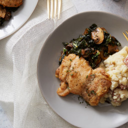 Seared Chicken and Mashed Potatoeswith Kale, Mushrooms and Verjus
