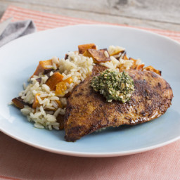 Seared Chickenwith Roasted Honeynut Squash and Garlic Rice