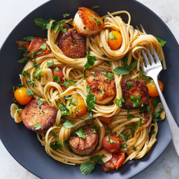 Seared Scallop Pasta With Burst Tomatoes and Herbs