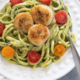 Seared Scallops on Zucchini Noodles with Avocado Sauce